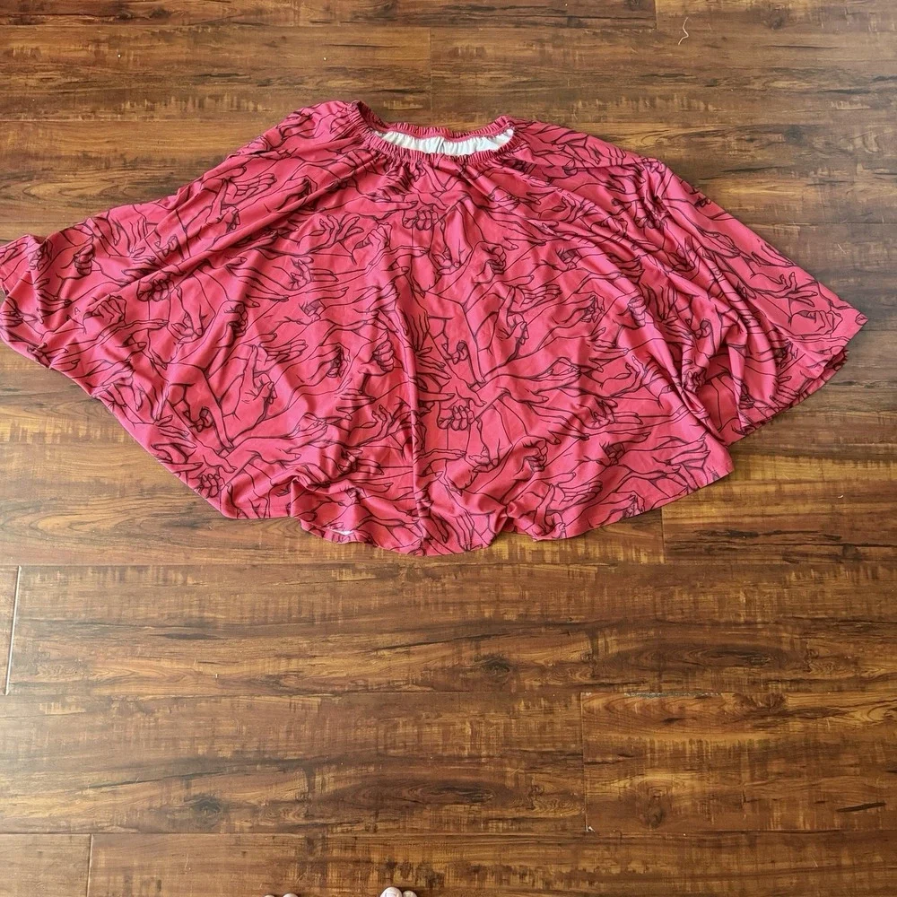 Maya Kern Hands Skirt L XL Red Black Circle Midi Pockets Elastic Waist Retro